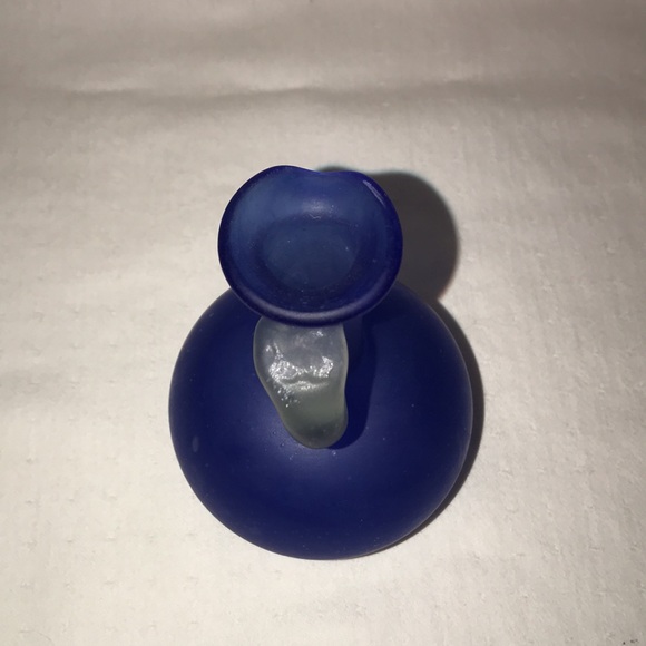 Vintage Small Frosted Cobalt Blue Pitcher with Frosted Handle - Picture 5 of 9